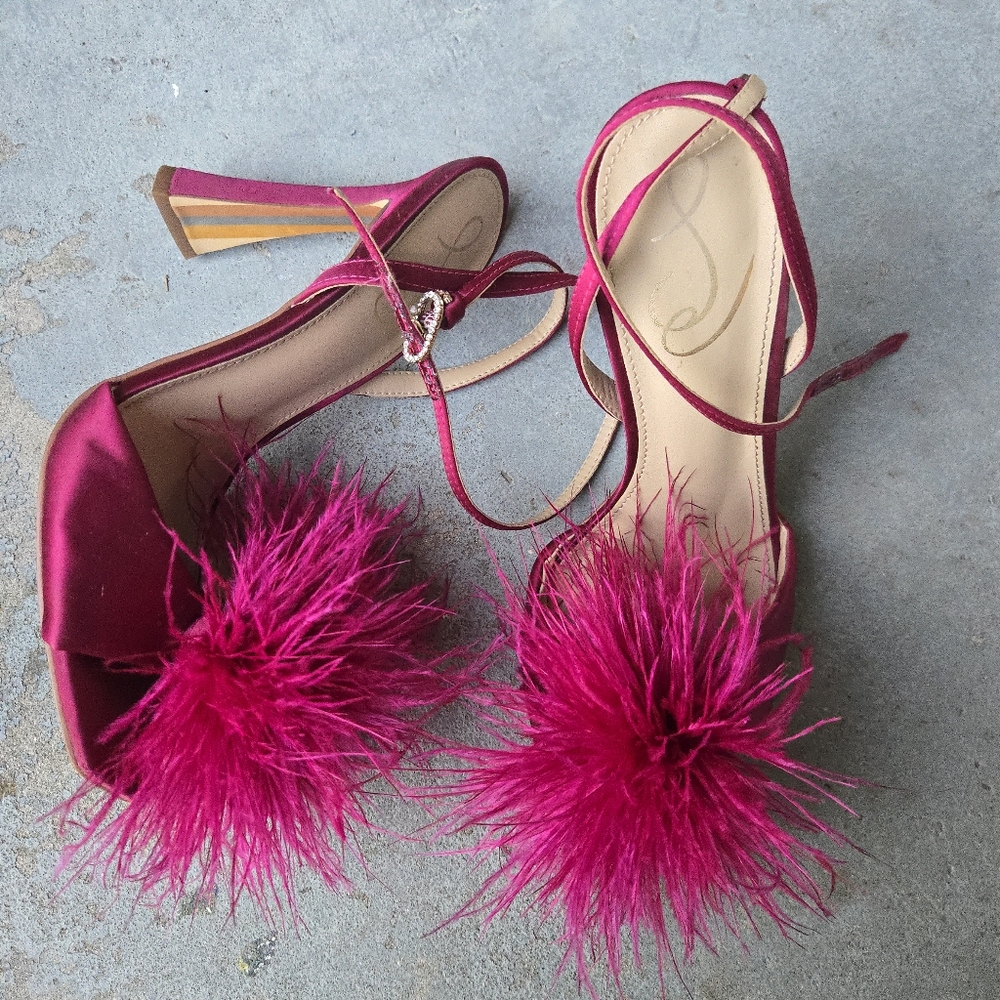 Sam Edelman Pink Feather Heels Size 7.5 Statement Party Occasion Shoes